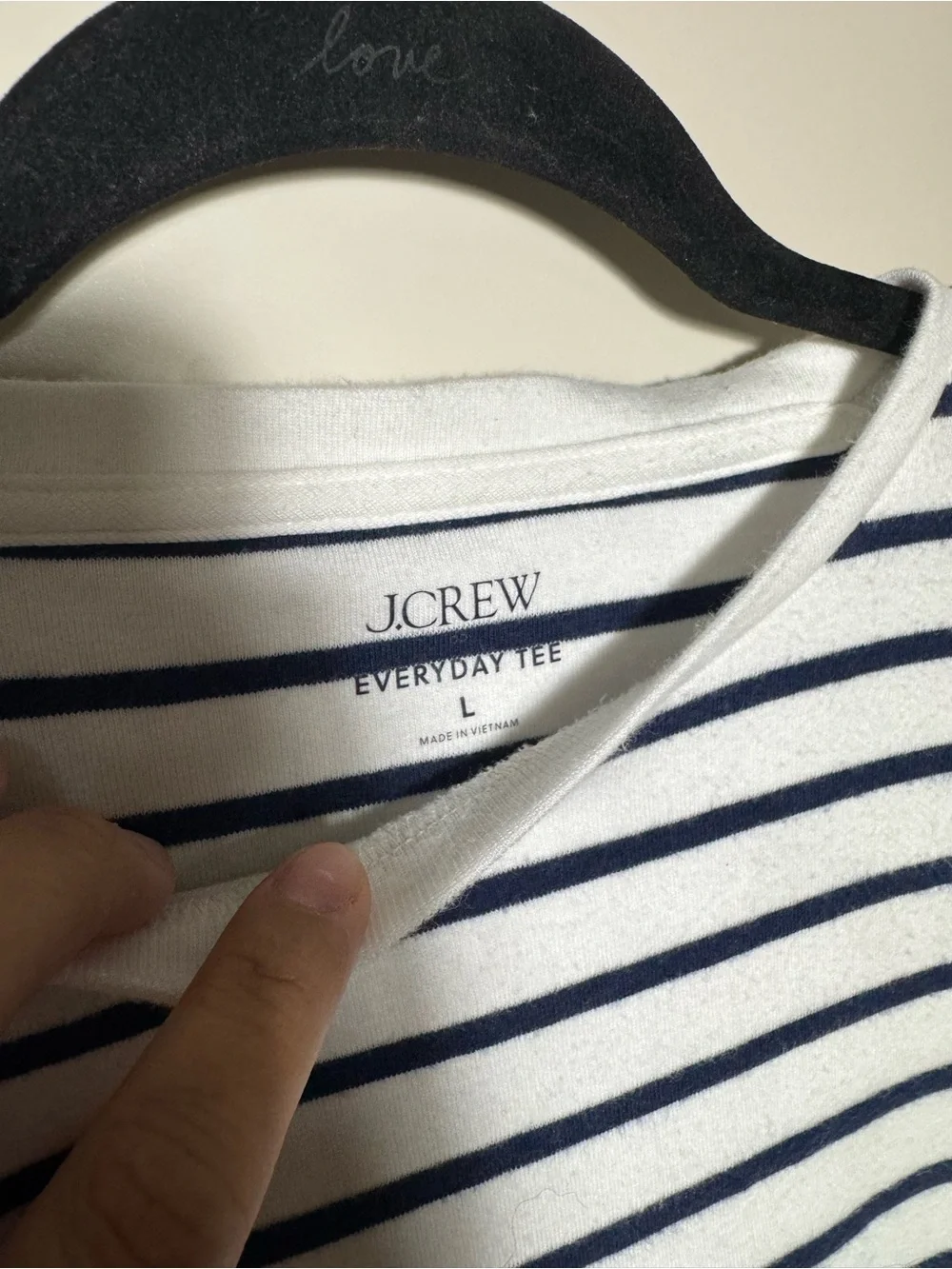 J.CREW Everyday Tee White Navy Striped Long Sleeve Crew Neck T-Shirt Women L